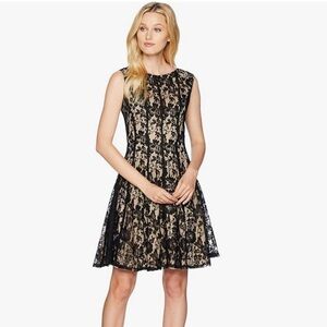 Julian Taylor Womens sleeveless All Over Floral Lace Dress in Black/Cream Size 8